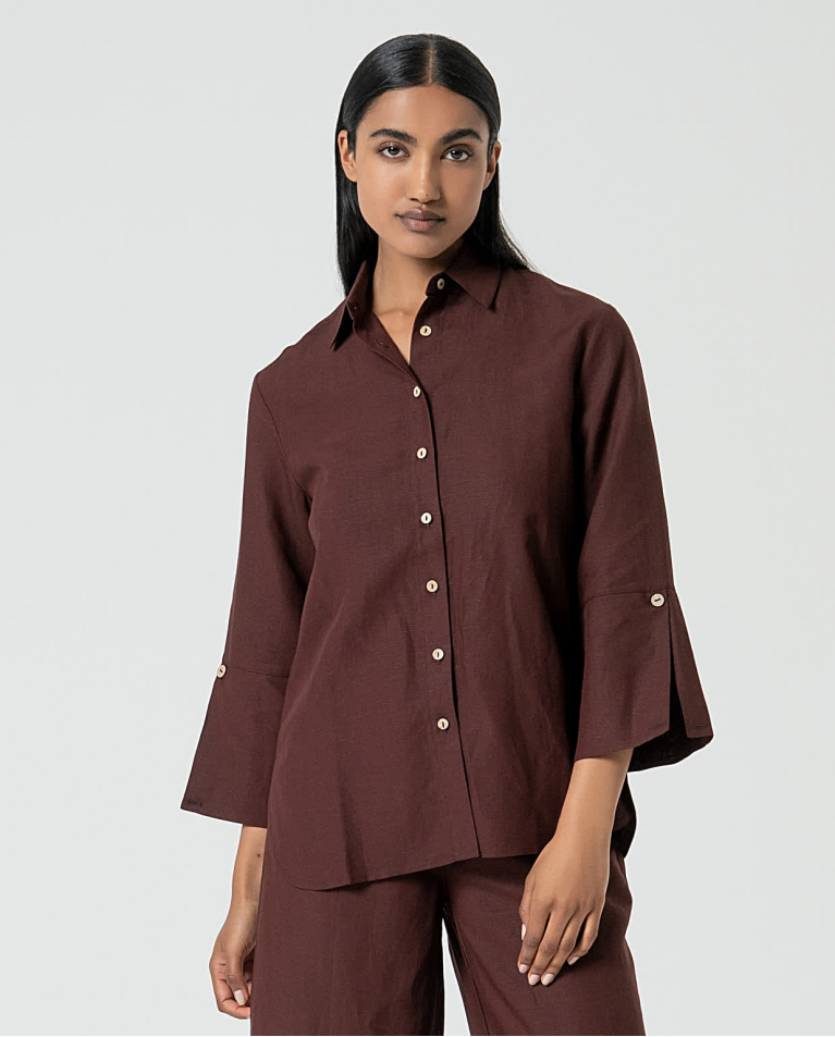 Oversized linen shirt Brown