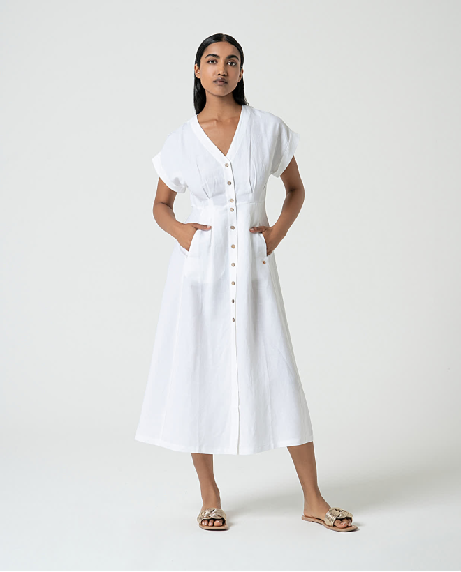 Robe chemise en lin Blanc cassé