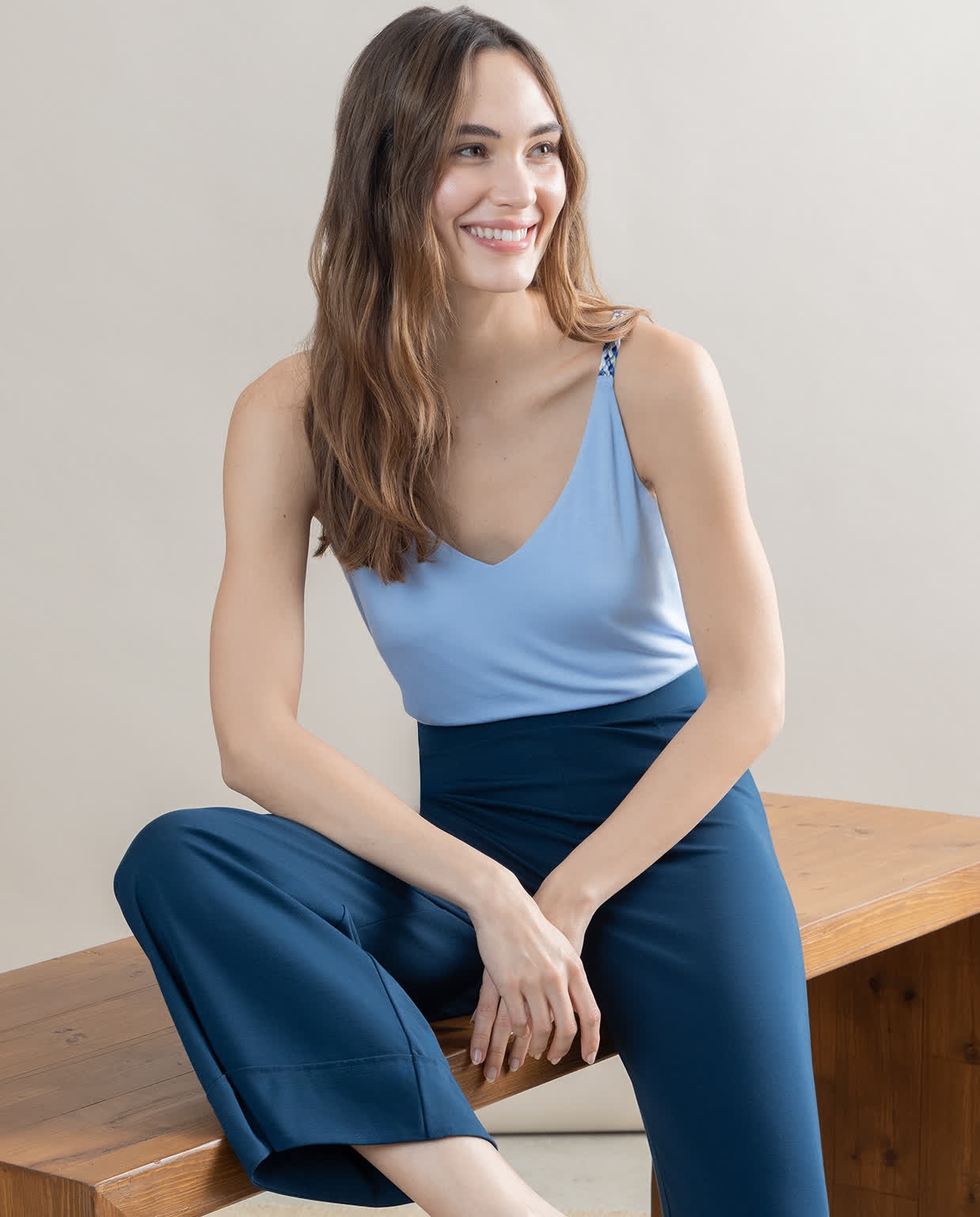 Top tirantes bamboo con fornitura  Azul celeste