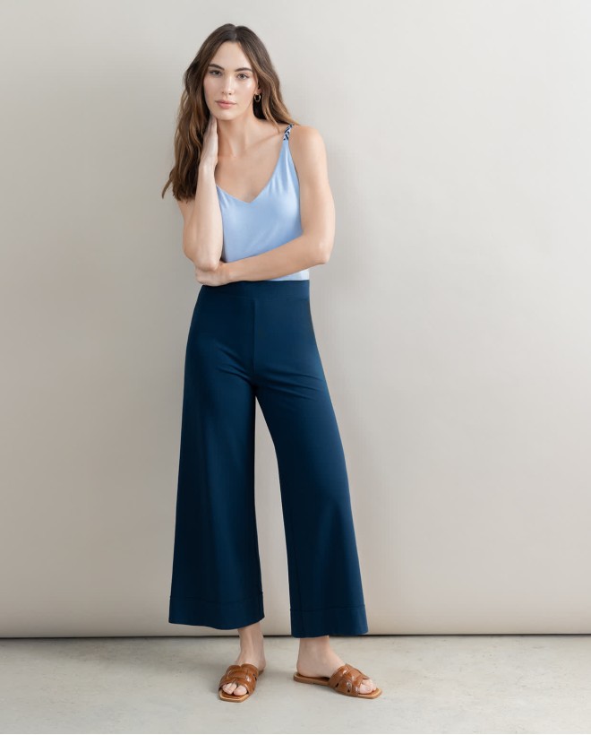 Pantalón cropped elástico liso Azul petróleo