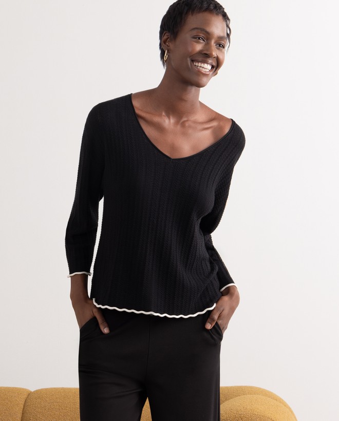 Pull oversize uni en maille Noir