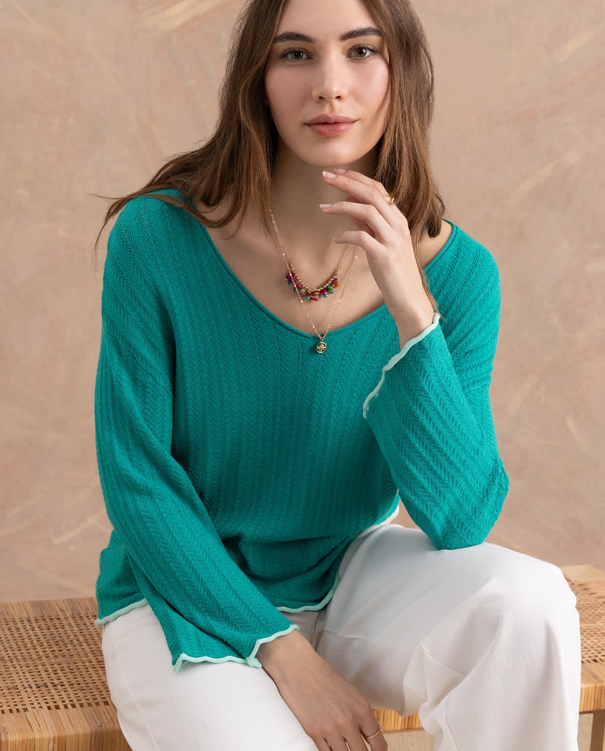 Jersey de punto oversize liso Esmeralda