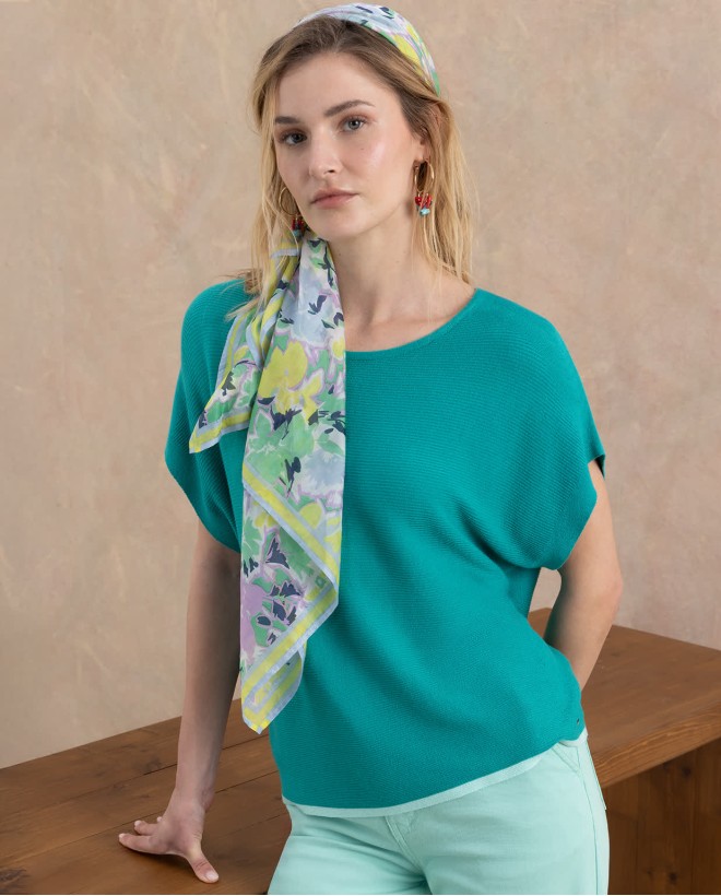 Pull à manches courtes uni en maille Émeraude