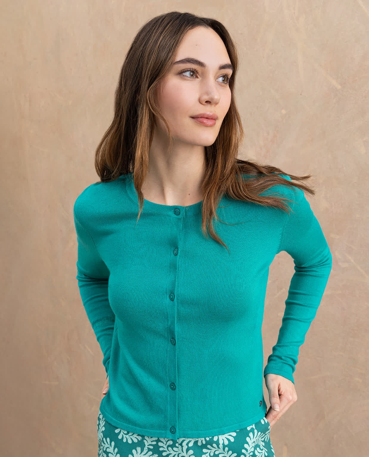 Cardigan à manches longues uni en maille Émeraude