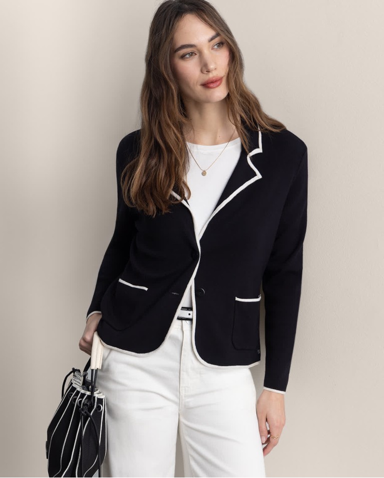 Blazer croisé uni en maille Noir