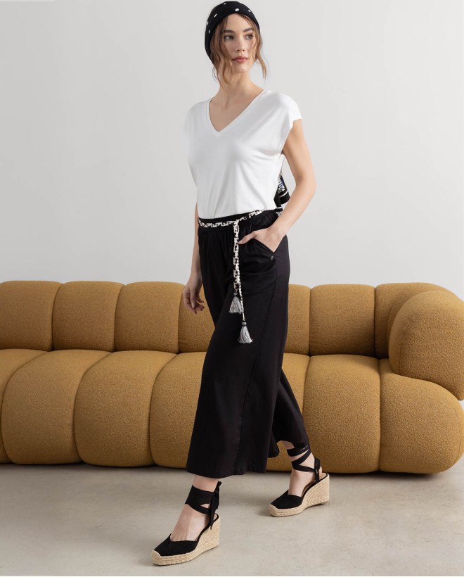 Culottes with belt Black