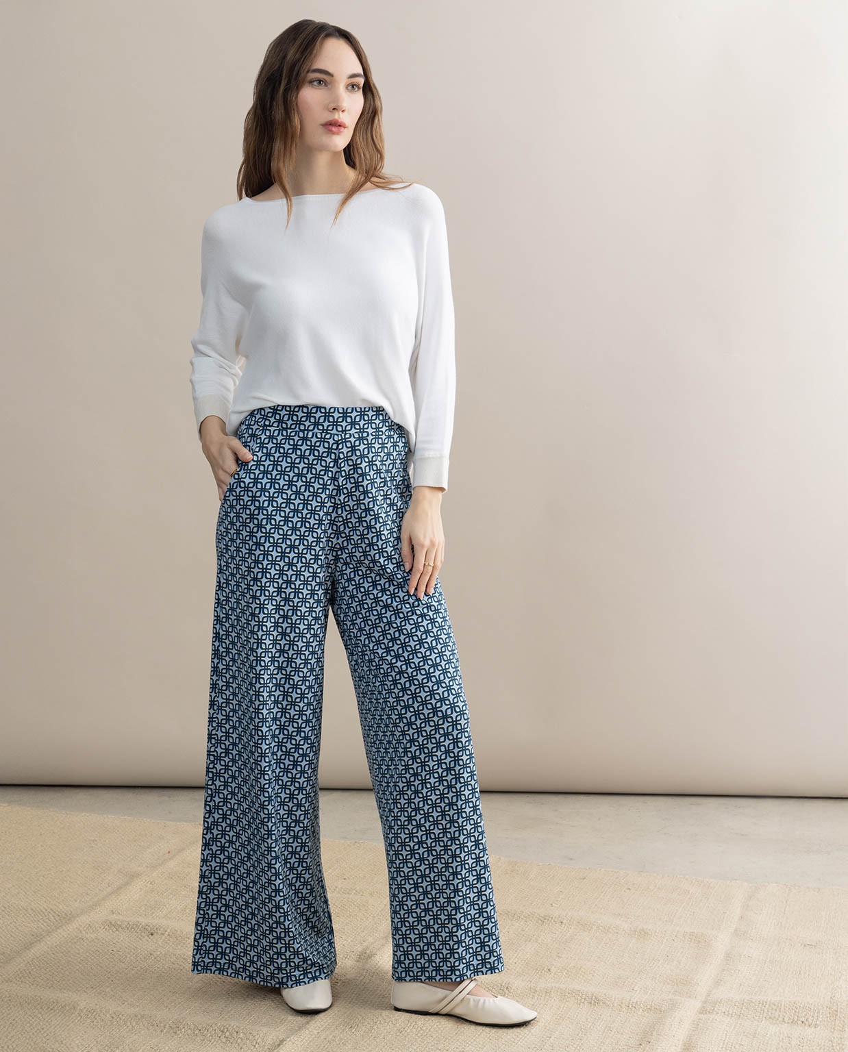 Pantalón culotte elástico estampado Azul