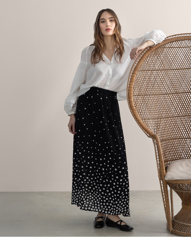 Polka dot printed midi skirt Black