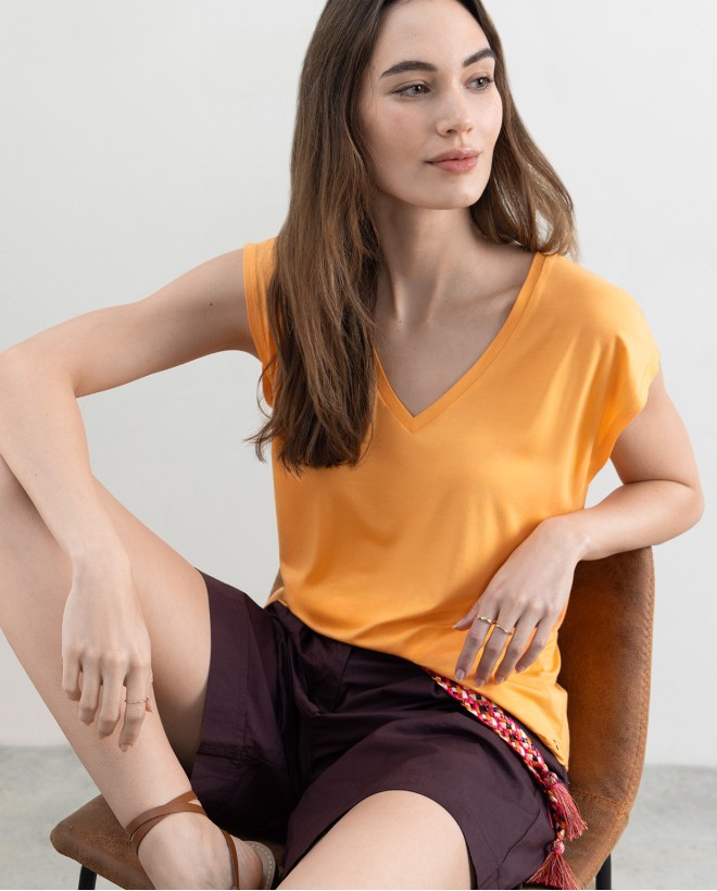 T-shirt sans manches uni en bambou Tangerine