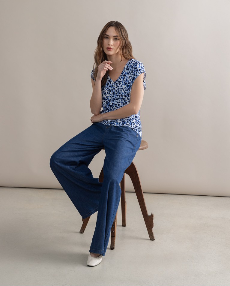 Jean wide leg en coton Bleu