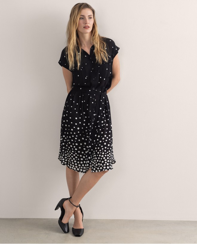 Robe chemise courte à imprimé pois Noir