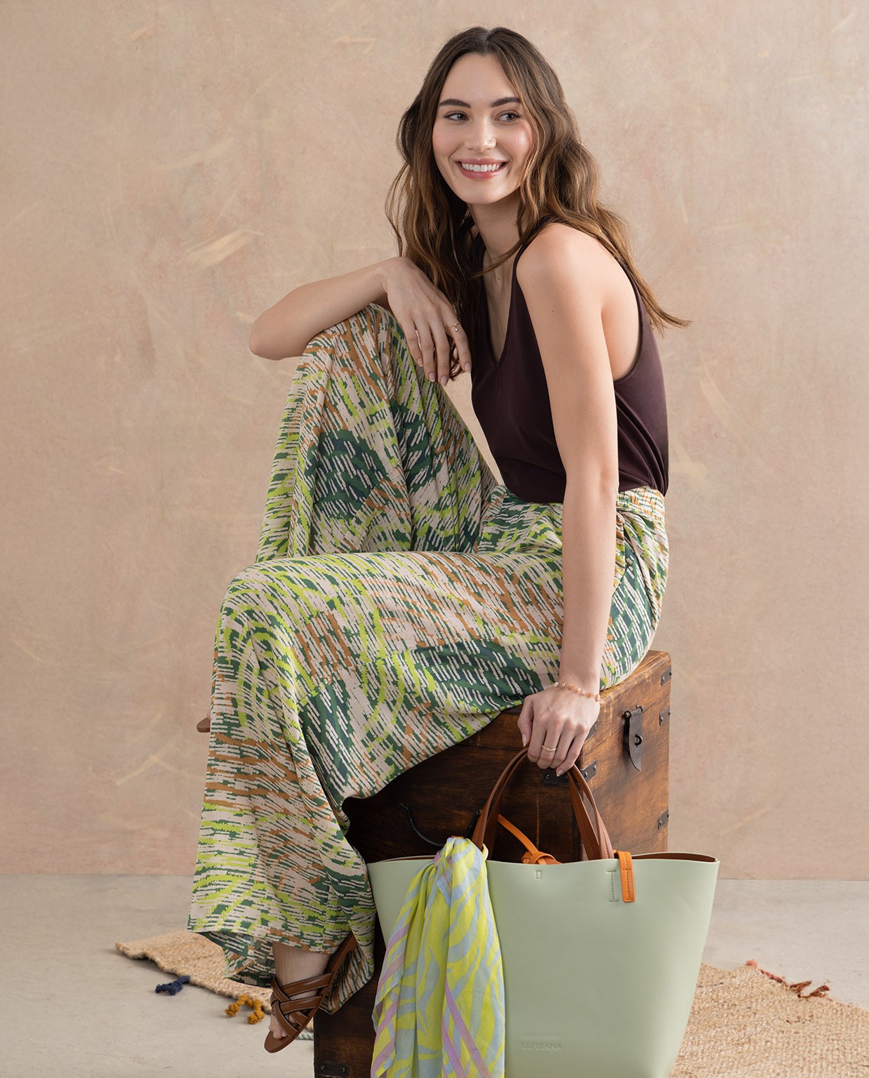 Flowy printed palazzo PANTS Green