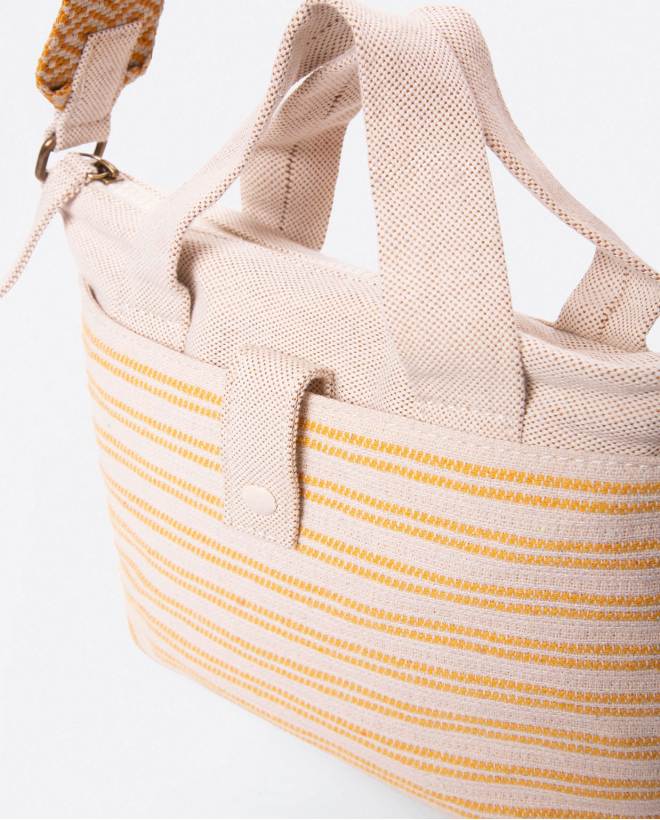 Sac à bandoulière en jacquard avec poignée. Rayure Jaune