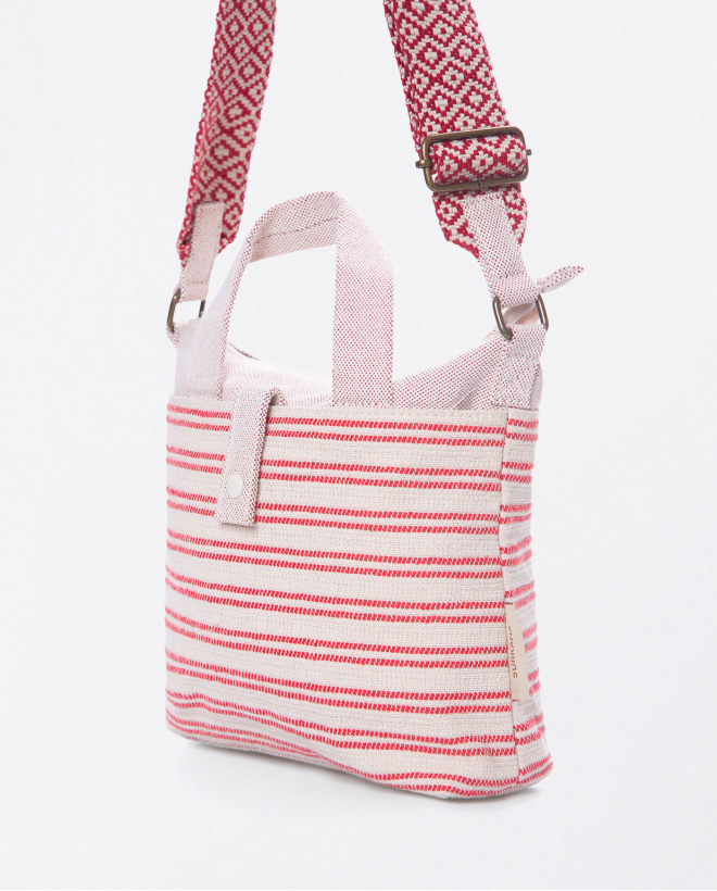 Sac à bandoulière en jacquard avec poignée. Rayure Rouge
