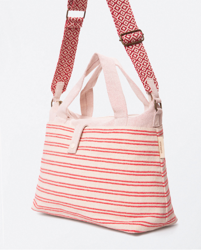 Sac à bandoulière en jacquard avec poignée. Rayure Rouge
