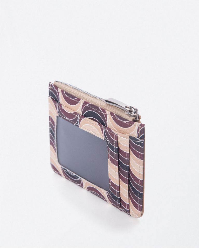 Petit porte-cartes avec fermeture éclair. Imprimé Beige