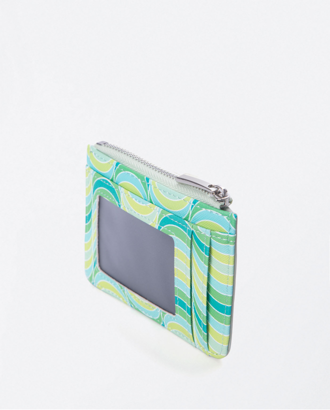 Petit porte-cartes avec fermeture éclair. Imprimé Vert