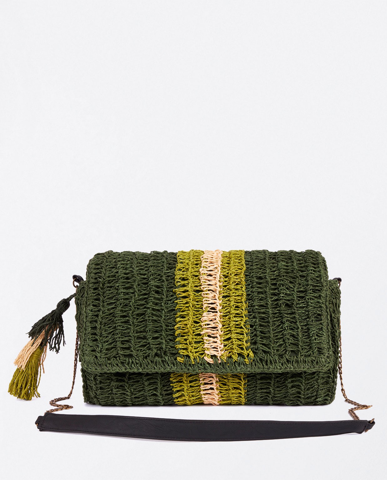 Color raffia shoulder bag Green