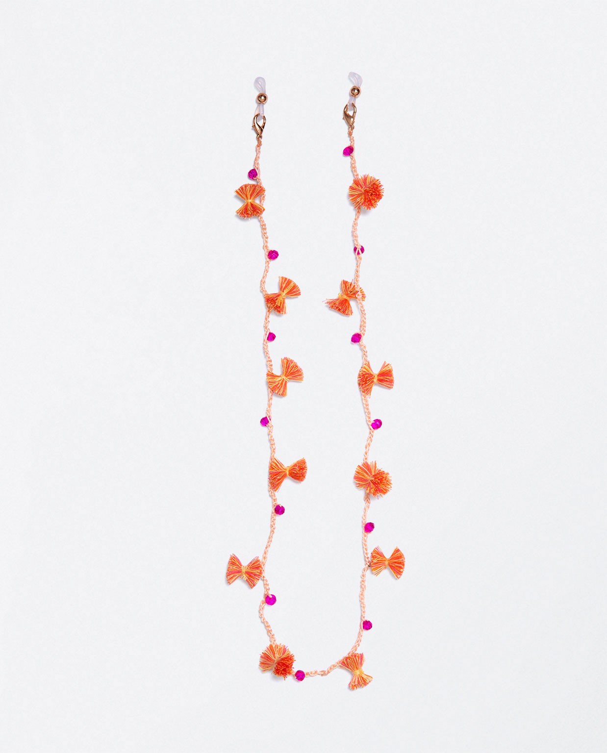 Cordoncino per occhiali con pezzi colorati a quadr Orange pompom