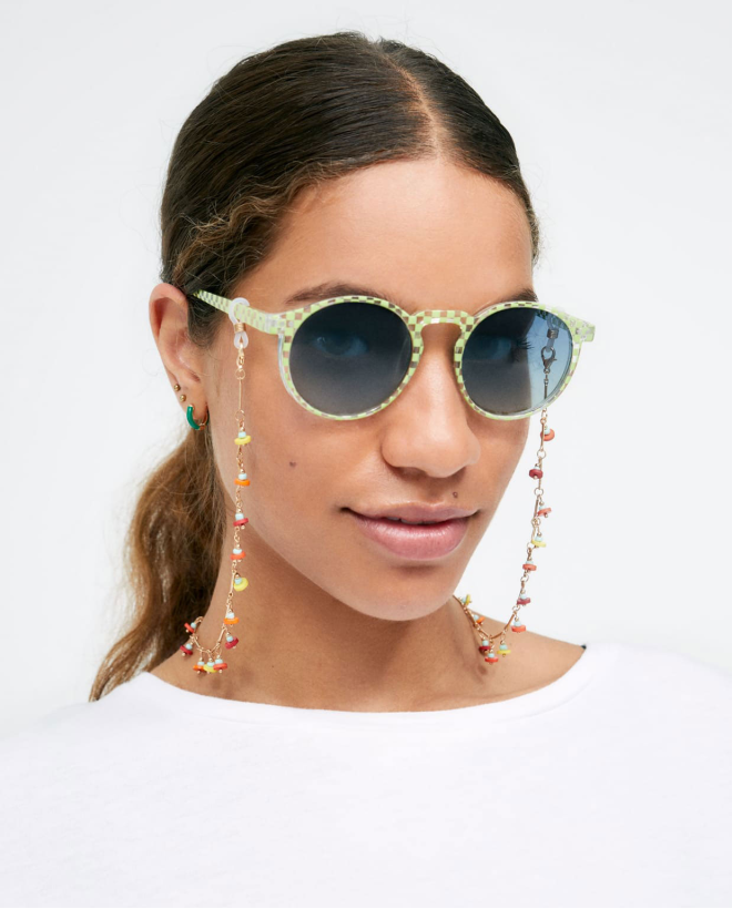 Round translucent sunglasses. Acid green