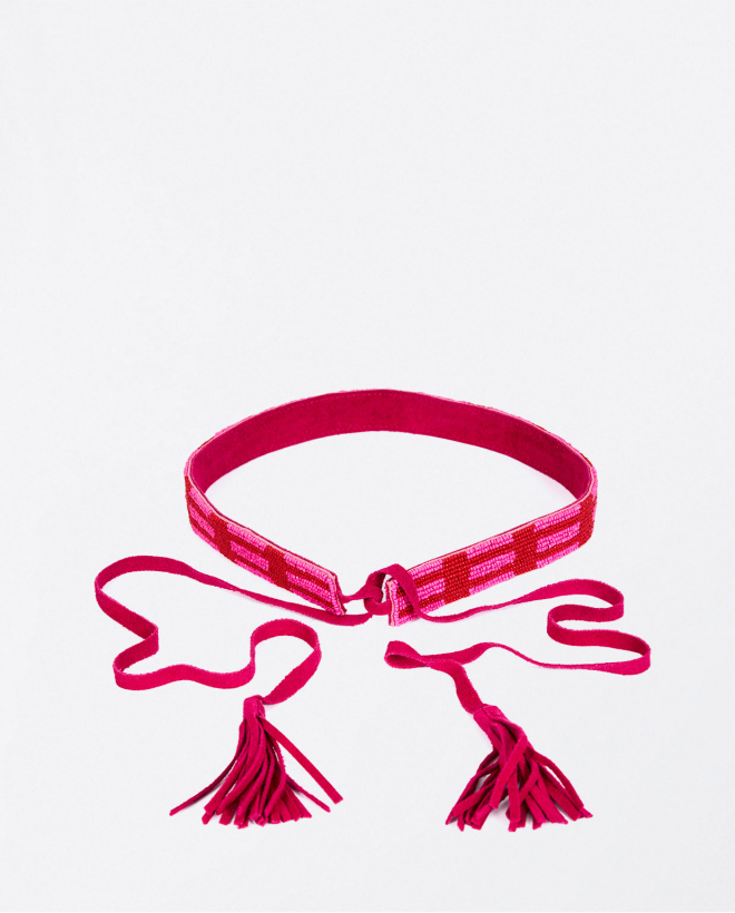 Cintura a fascia con perline Fucsia