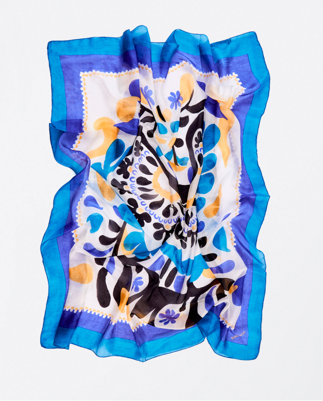 Foulard en soie imprimé Bleu