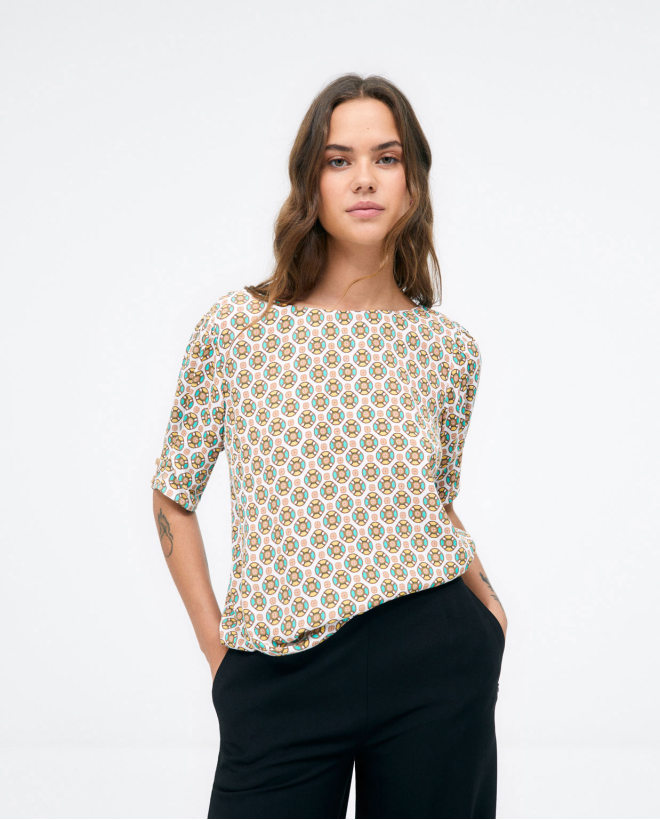 Blouse à manches françaises avec imprimé géométriq Jaune