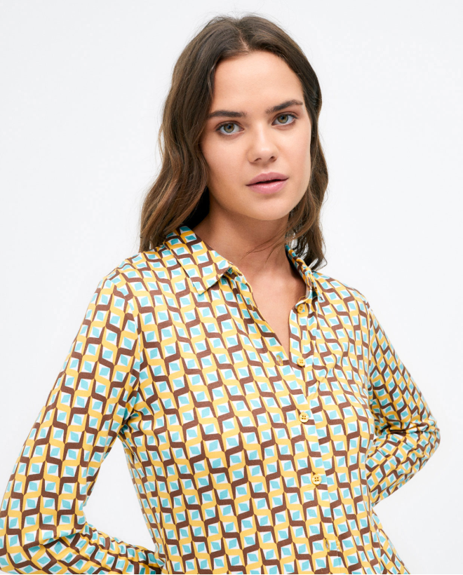 Chemise à manches longues. Imprimé géométrique Jaune