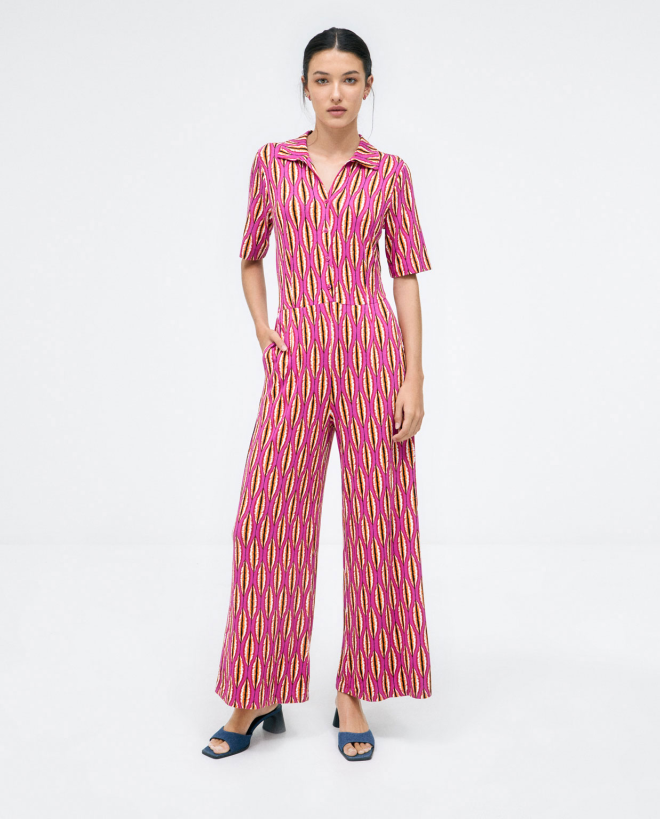Combinaison à chemise longue. Elastiques. Imprimé Fushia