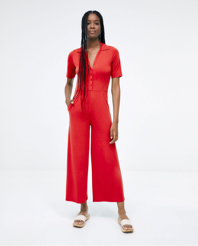 Combinaison à chemise longue. Elastique. Elastique Rouge