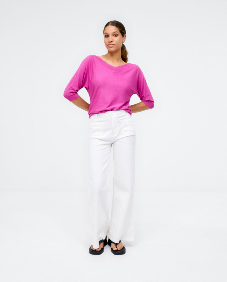 Maglia con scollo a V. Semplice Fucsia