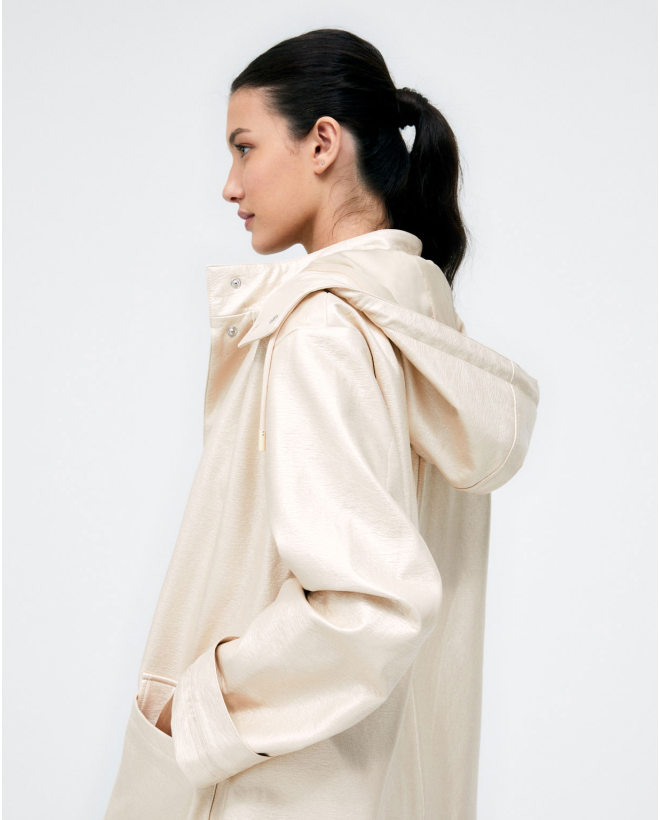 Parka a 3 4 con cappuccio e tasche. Liscio Crudo