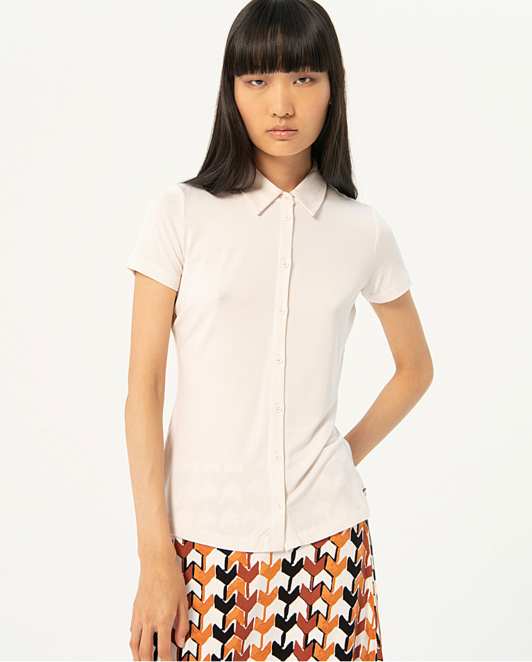 Camicia elastica a manica corta tinta unita Bianco