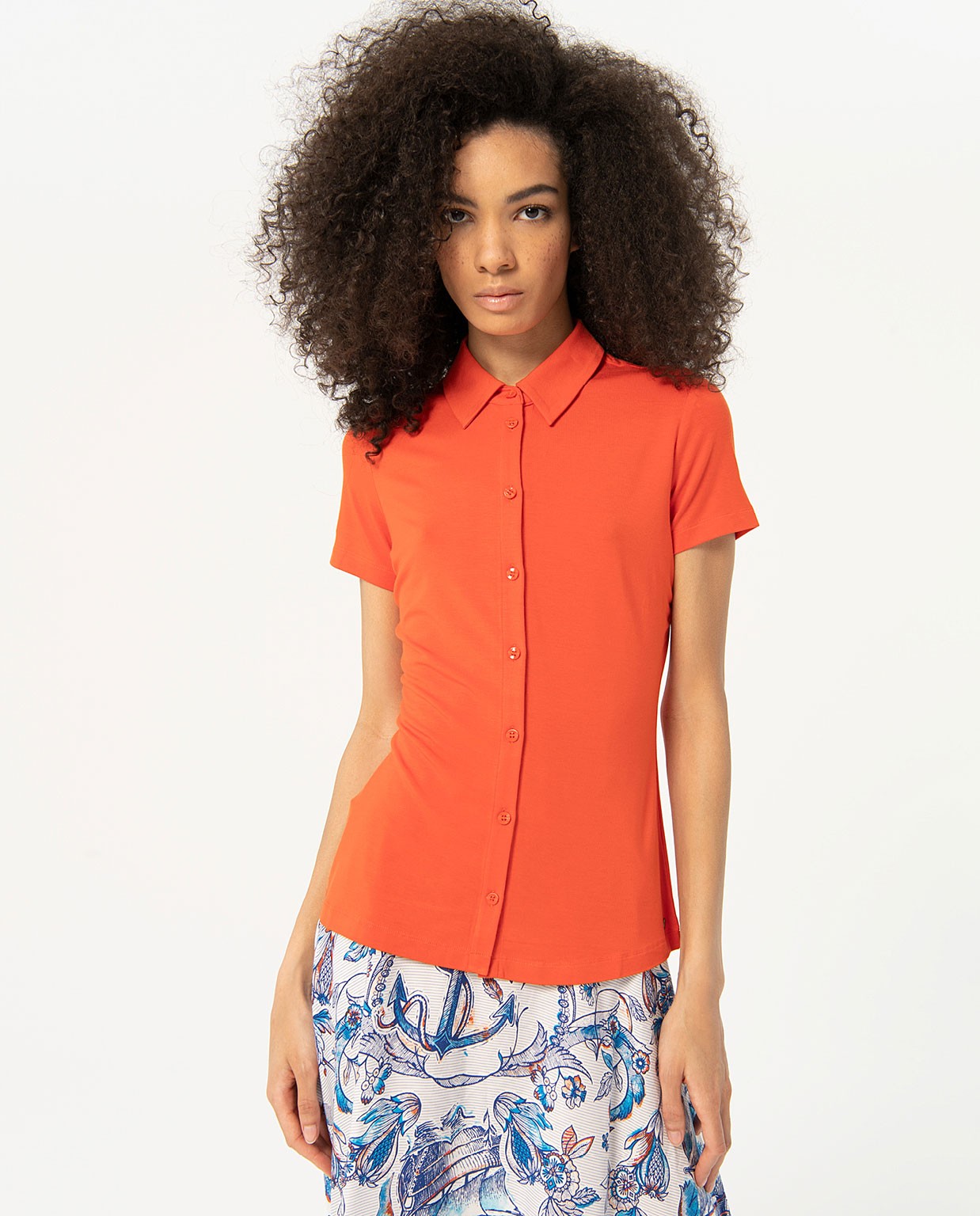 Camicia elastica a manica corta tinta unita Rosso