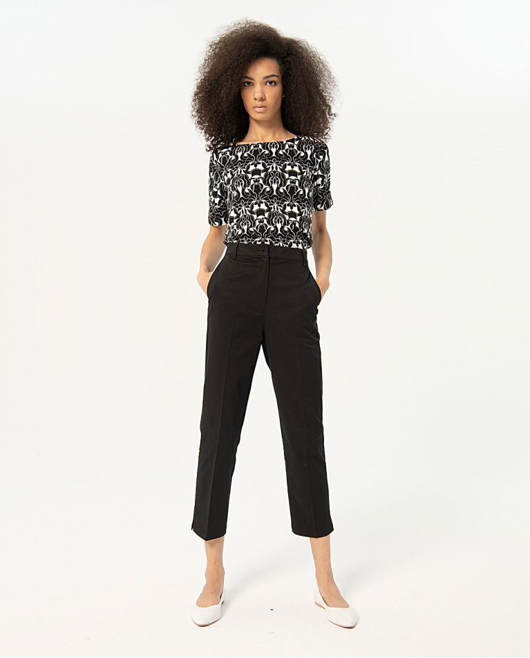 Pantaloni semplici dritti in popeline Nero