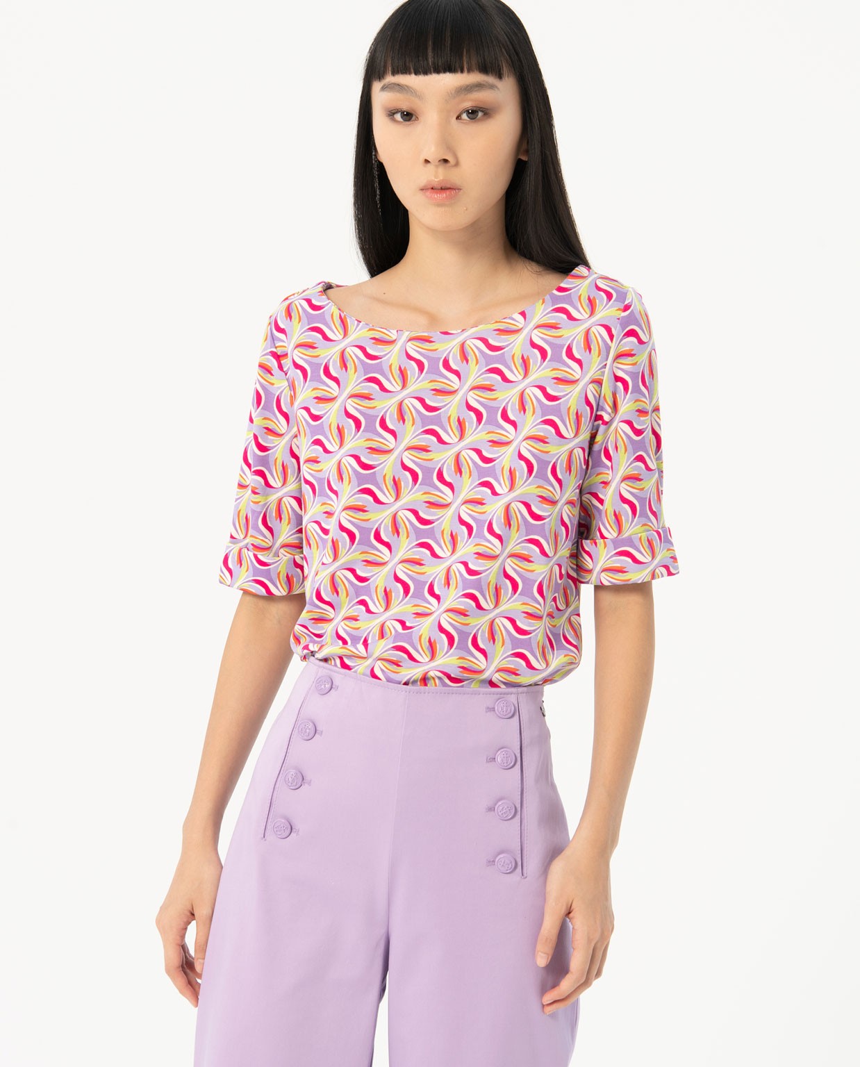 Plain wide poplin pants Lilac