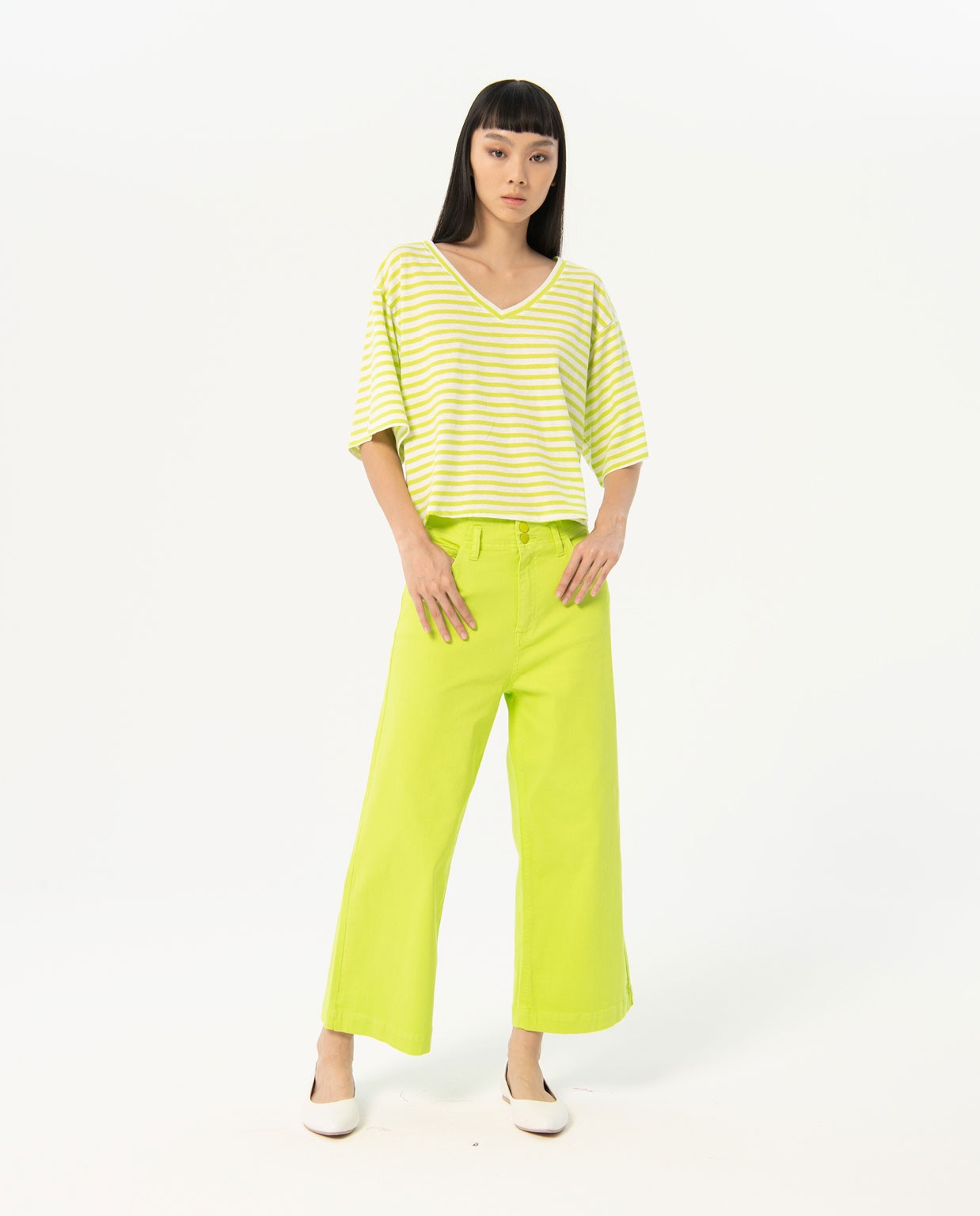Wide stretch jeans Green