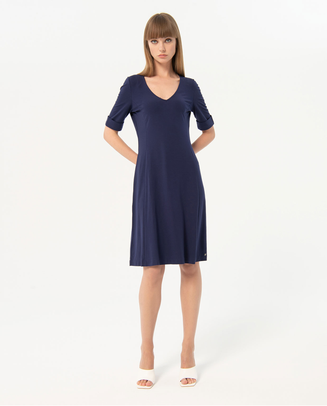 Plain elastic midi dress Navy blue