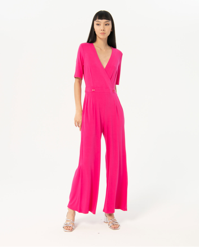 Stretch short sleeve jumpsuit Fuchsia