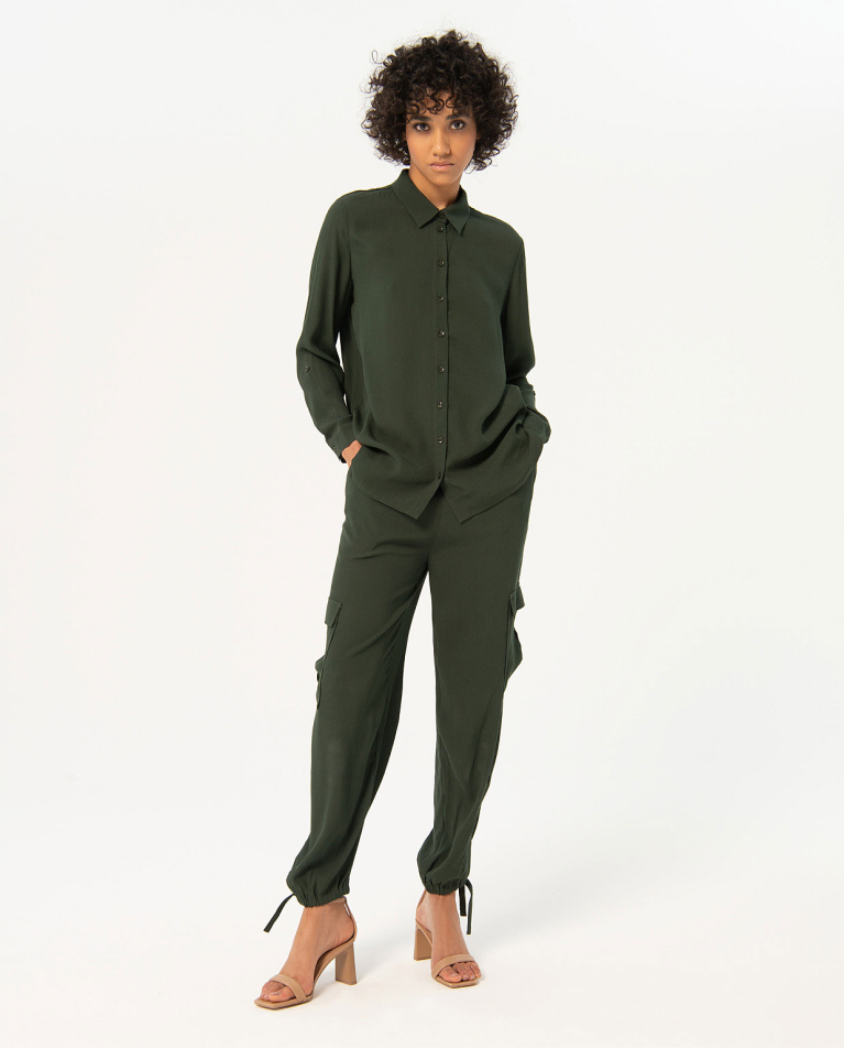Plain long sleeve crepe shirt Khaki