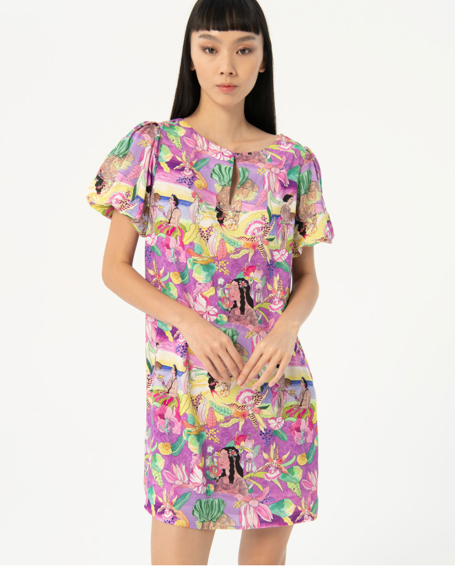 Vestito corto fluente stampato Multi