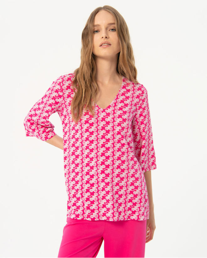 Printed French sleeve t-shirt Fuchsia