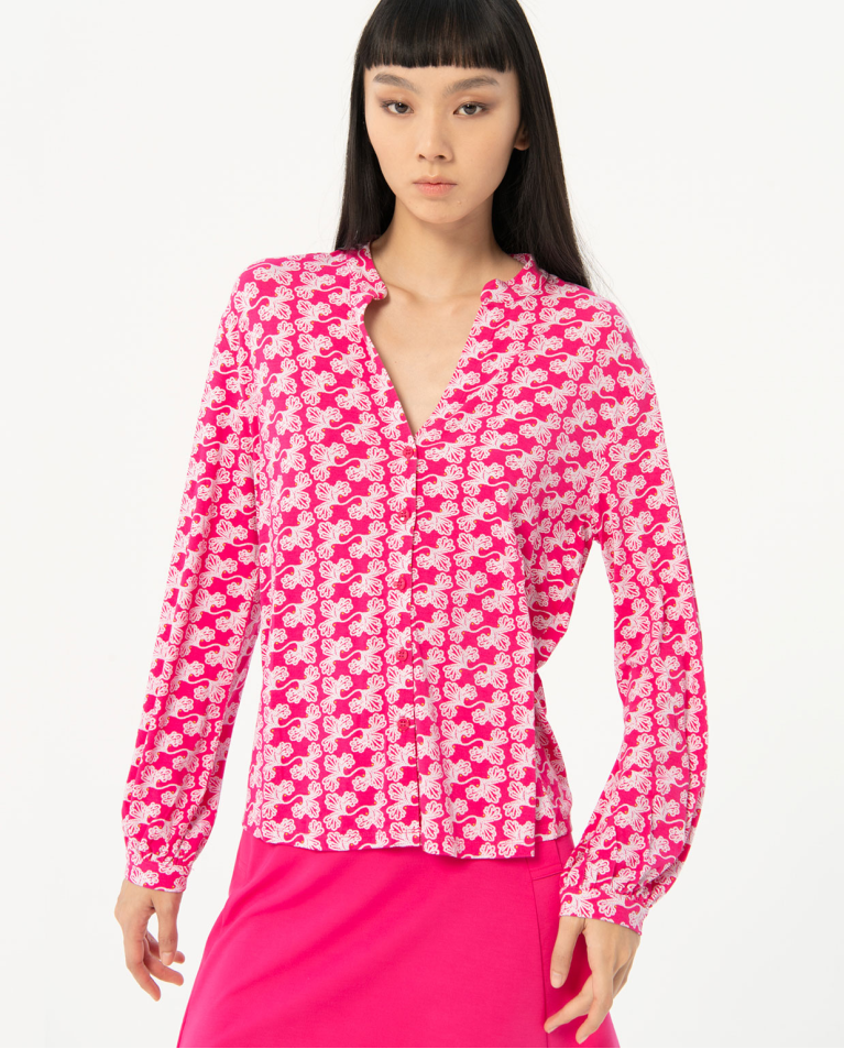 Camicia stampata con collo alla mao Fucsia