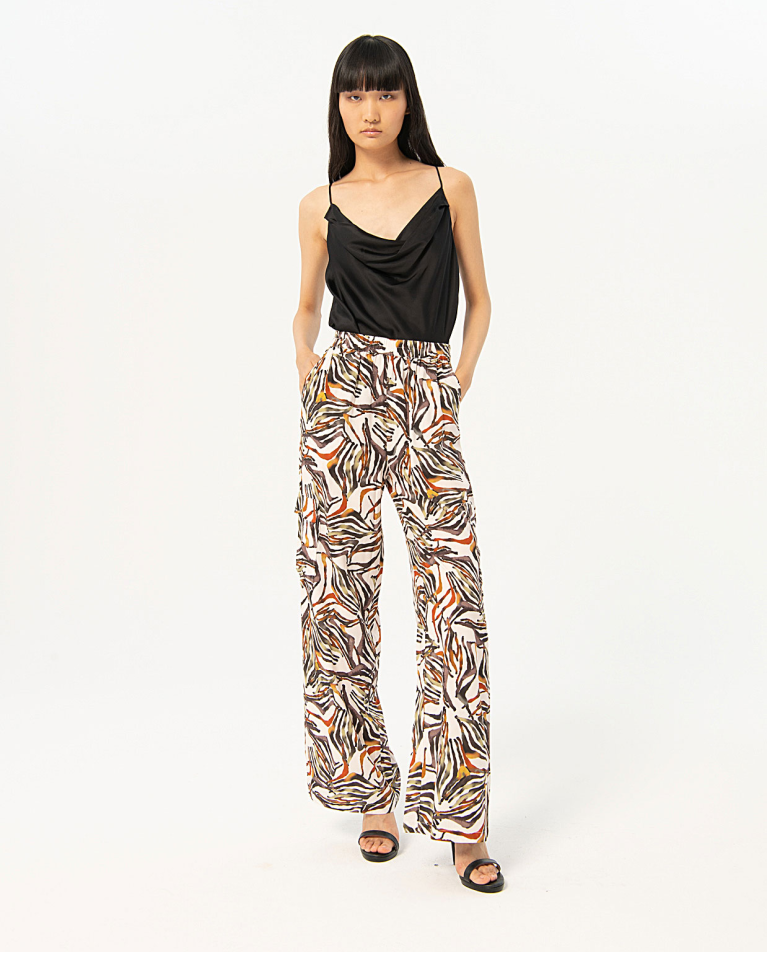 Pantaloni cargo fluidi stampati Nero