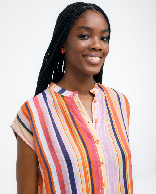 Chemise sans manches avec col mao. Orange