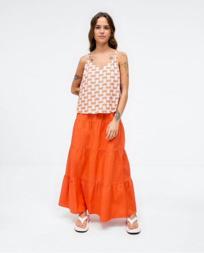T-shirt con doppie spalline. Stampa Arancione