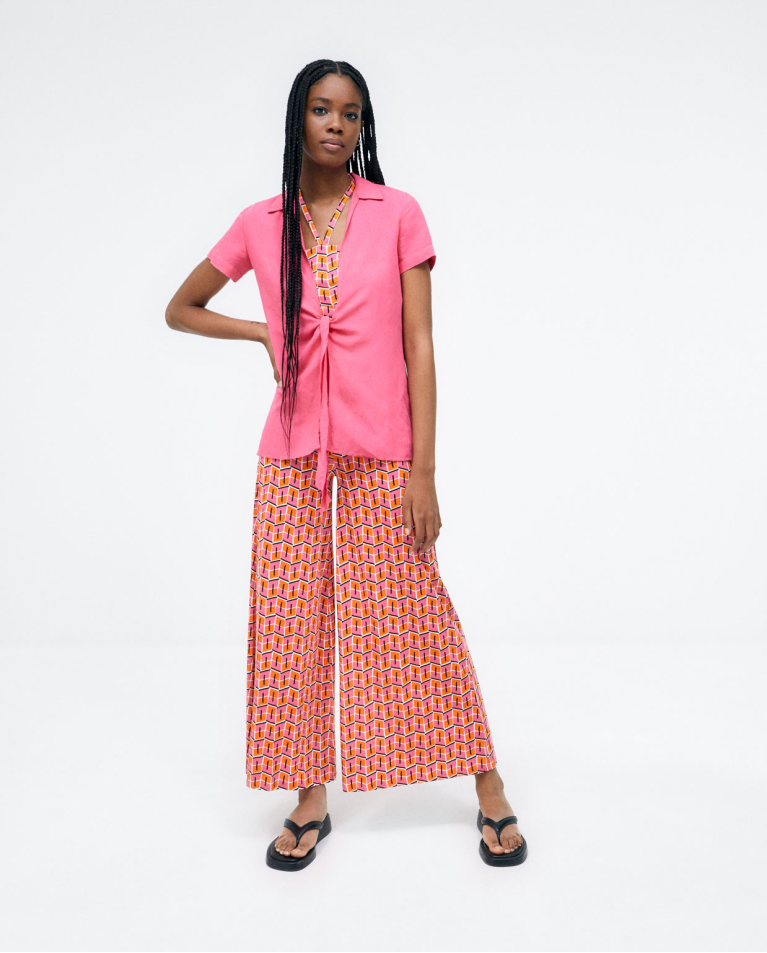 Pantalons longs et larges. Elastique. Imprimé Rose