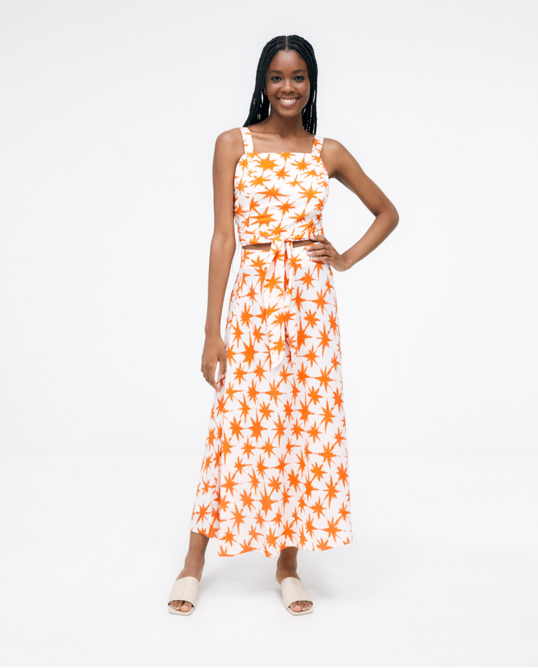 Top à bretelles avec taille nouée. Imprimé Orange