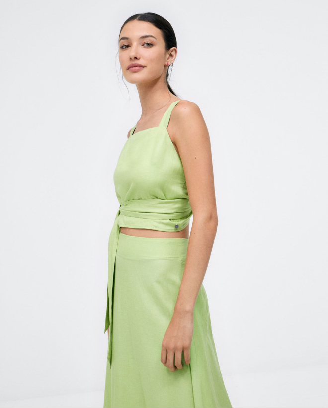 Gonna midi svasata in maglia. Verde acido