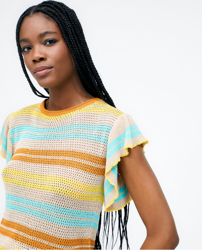 Pull en tricot rayé avec des manches papillon. Ray Jaune